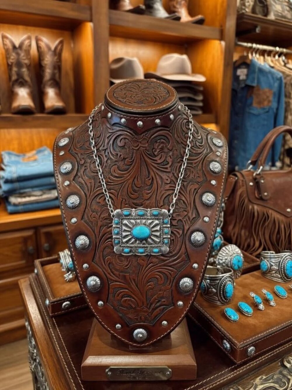 Western Turquoise Buckle Charm Necklace